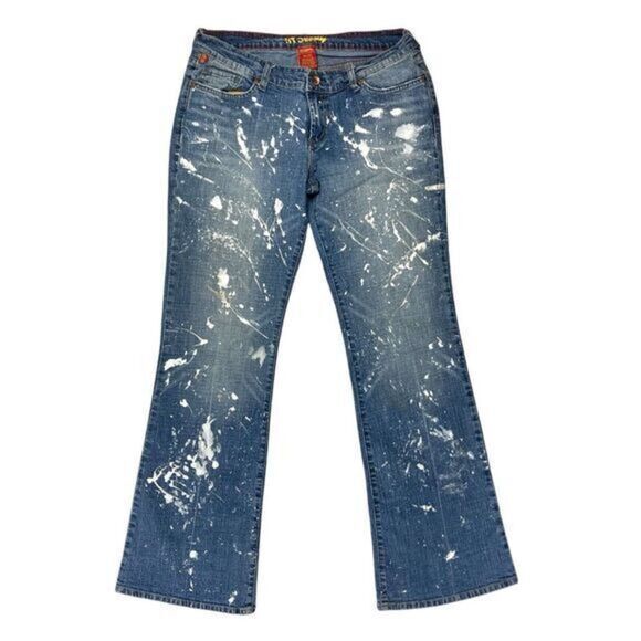 !It Jeans Distressed Paint Splatter Jeans Womens Size 11/12 Blue Denim Pants Y2K - Picture 1 of 13